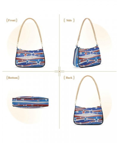 American Flag Shoulder Bag for Women Fabric Crescent Handbag with Zipper Chain Clutch Purses for Teen Girls Travel Party Conc...