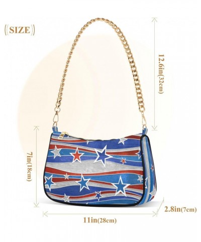 American Flag Shoulder Bag for Women Fabric Crescent Handbag with Zipper Chain Clutch Purses for Teen Girls Travel Party Conc...