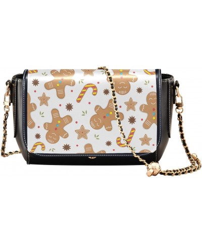 Gingerbread Men Stylish Leather Clamshell Crossbody Handbag with Detachable Adjustable shoulder strap $17.20 Crossbody Bags