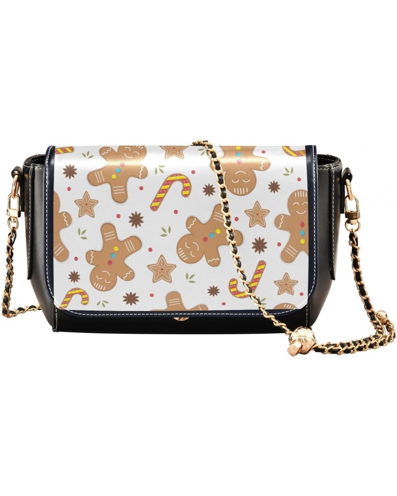 Gingerbread Men Stylish Leather Clamshell Crossbody Handbag with Detachable Adjustable shoulder strap $17.20 Crossbody Bags