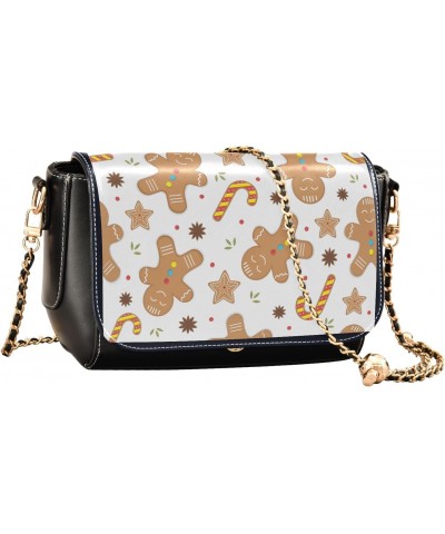 Gingerbread Men Stylish Leather Clamshell Crossbody Handbag with Detachable Adjustable shoulder strap $17.20 Crossbody Bags