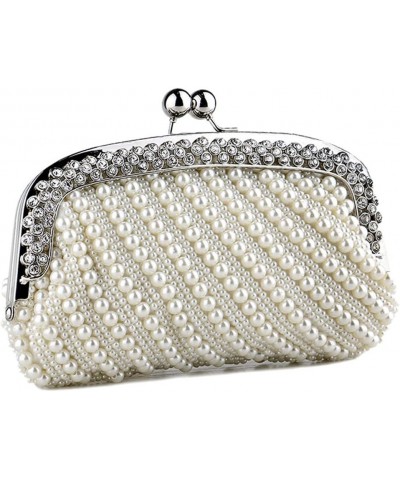 Luxury Noble Pearl Purses for Women Striped Bead Bags Crystals Top Detachable Chain Evening Pearl Handbags Wedding Ivory Ivor...