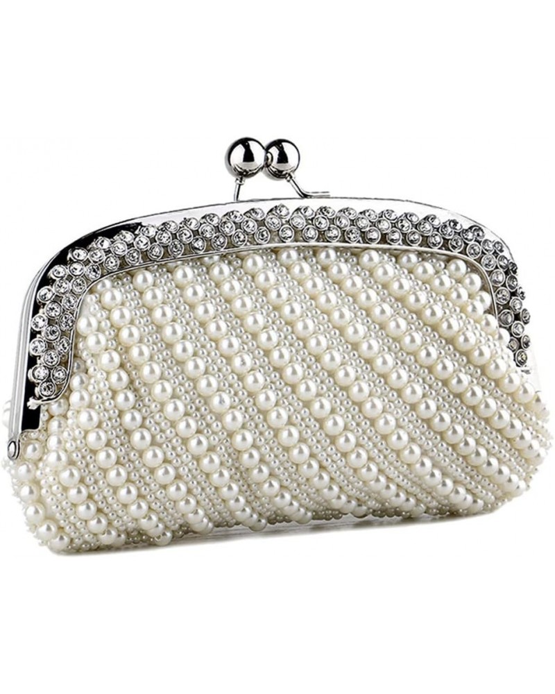 Luxury Noble Pearl Purses for Women Striped Bead Bags Crystals Top Detachable Chain Evening Pearl Handbags Wedding Ivory Ivor...