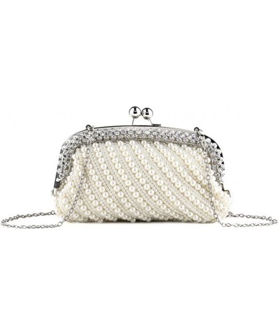 Luxury Noble Pearl Purses for Women Striped Bead Bags Crystals Top Detachable Chain Evening Pearl Handbags Wedding Ivory Ivor...