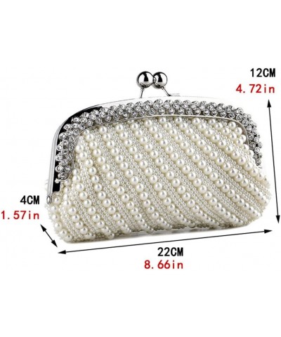 Luxury Noble Pearl Purses for Women Striped Bead Bags Crystals Top Detachable Chain Evening Pearl Handbags Wedding Ivory Ivor...