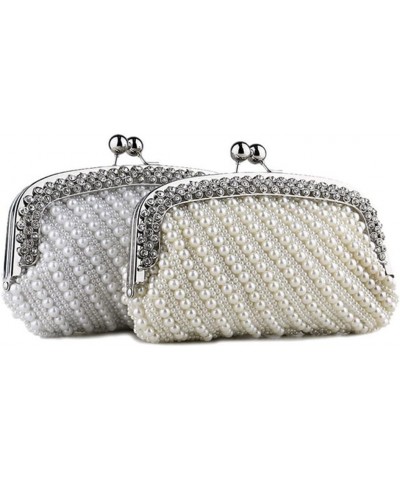 Luxury Noble Pearl Purses for Women Striped Bead Bags Crystals Top Detachable Chain Evening Pearl Handbags Wedding Ivory Ivor...