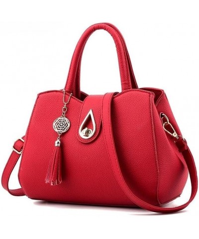 Women Fashion Elegant Simple Handbags Pu Leather Hand Bags Tassels Decoration Commuting Shoulder Cross Body Bag Wine Red $19....