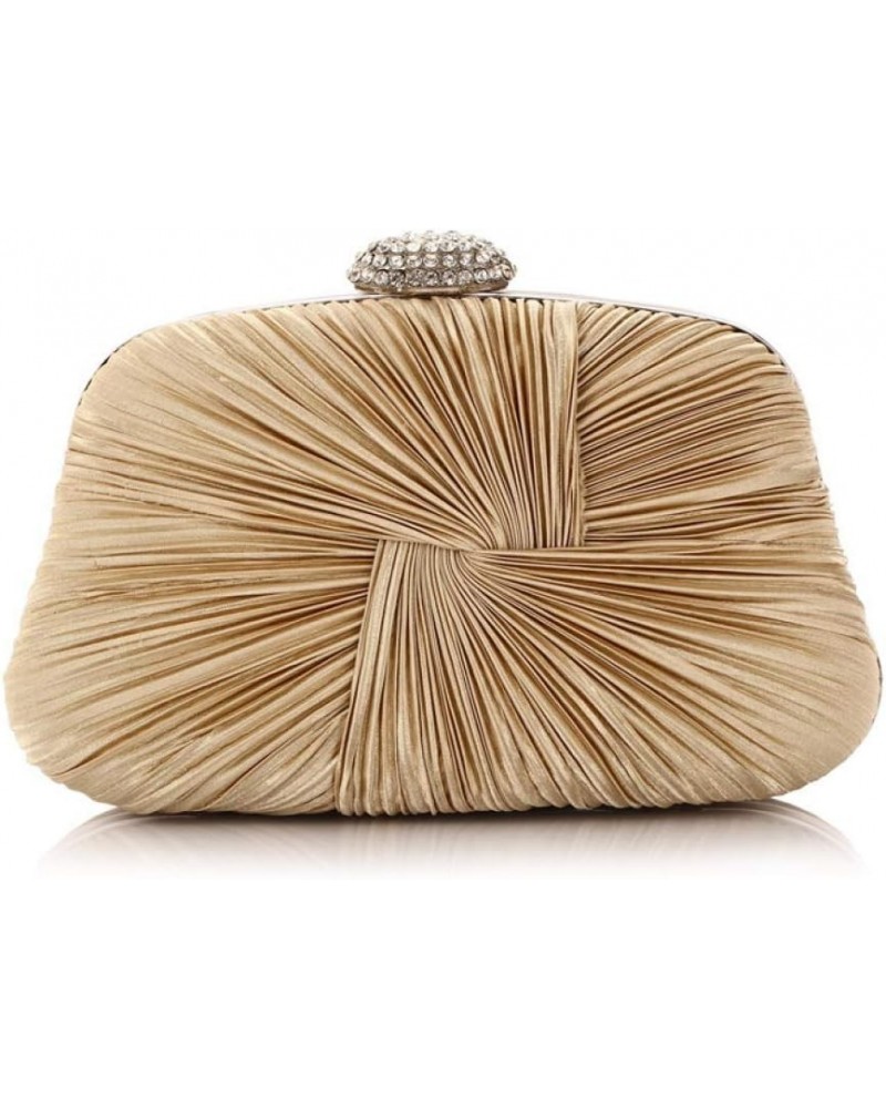 Womens Clutch Bag,Pleated Satin Handbag Lady Pleated Bow Purse Bag with Chain for Prom Wedding Evening Party Apricot $11.87 E...