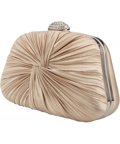 Womens Clutch Bag,Pleated Satin Handbag Lady Pleated Bow Purse Bag with Chain for Prom Wedding Evening Party Apricot $11.87 E...