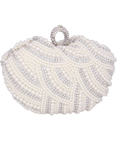 Womens Beaded Pearl Evening Bag Shining Rhinestone Clutch White $17.78 Evening Bags