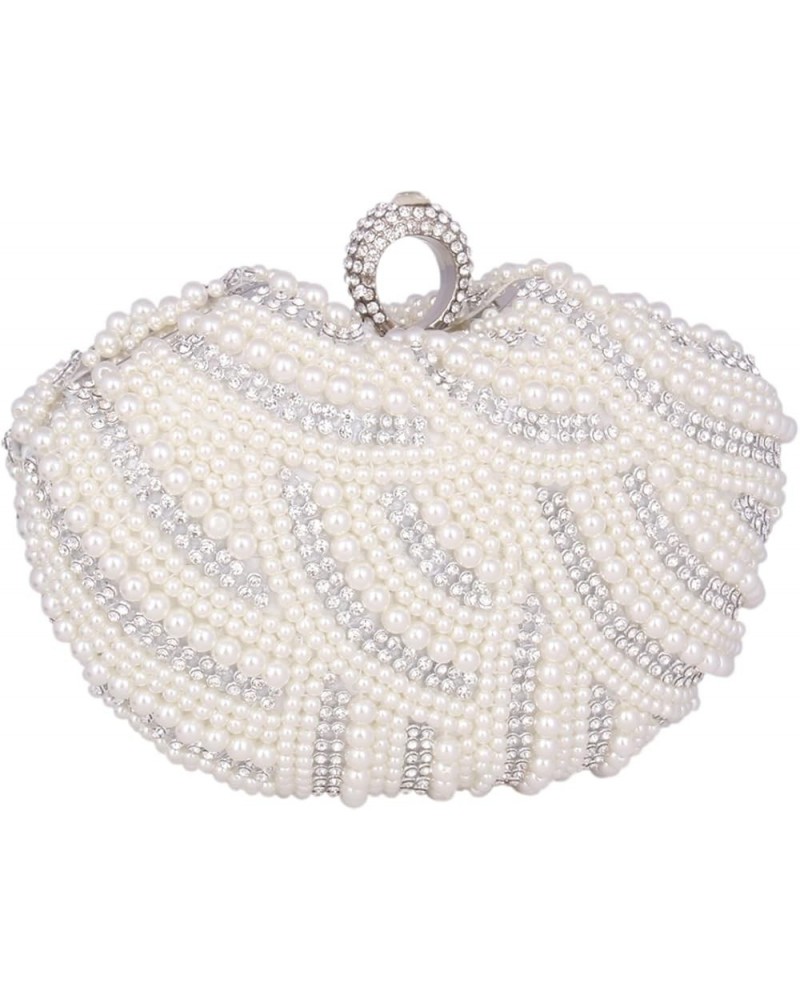 Womens Beaded Pearl Evening Bag Shining Rhinestone Clutch White $17.78 Evening Bags