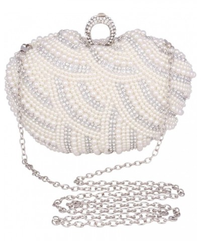 Womens Beaded Pearl Evening Bag Shining Rhinestone Clutch White $17.78 Evening Bags