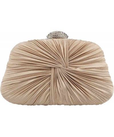 Womens Clutch Bag,Pleated Satin Handbag Lady Pleated Bow Purse Bag with Chain for Prom Wedding Evening Party Apricot $11.87 E...