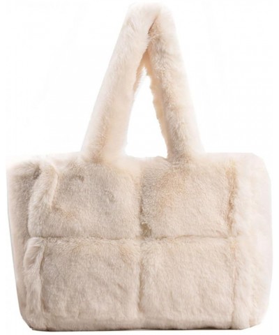 Women's Large Furry Tote Bag Plush Shoulder Bag Fluffy Handbag Fuzzy Bags Purse in Winter White $22.55 Totes