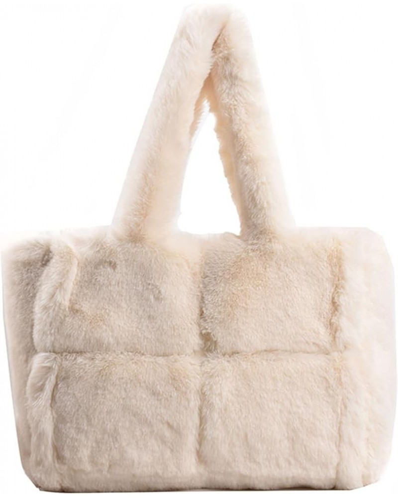 Women's Large Furry Tote Bag Plush Shoulder Bag Fluffy Handbag Fuzzy Bags Purse in Winter White $22.55 Totes