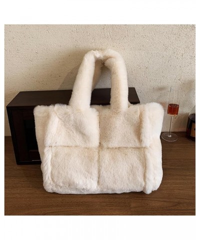 Women's Large Furry Tote Bag Plush Shoulder Bag Fluffy Handbag Fuzzy Bags Purse in Winter White $22.55 Totes