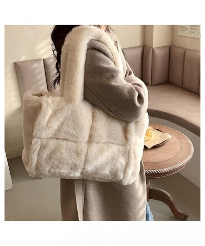 Women's Large Furry Tote Bag Plush Shoulder Bag Fluffy Handbag Fuzzy Bags Purse in Winter White $22.55 Totes