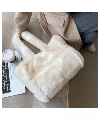 Women's Large Furry Tote Bag Plush Shoulder Bag Fluffy Handbag Fuzzy Bags Purse in Winter White $22.55 Totes