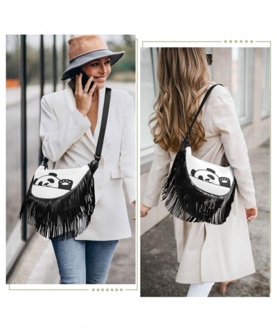 Leather Travel Purses for Women Tassel Detail Stylish Crossbody Bags for Travel Shoulder Bag Cute Paw Black and White Animal ...