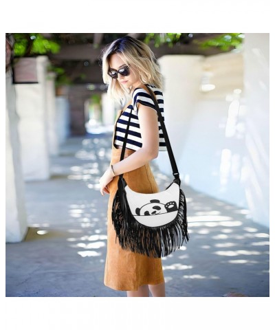 Leather Travel Purses for Women Tassel Detail Stylish Crossbody Bags for Travel Shoulder Bag Cute Paw Black and White Animal ...