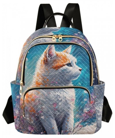 Women's Small Fashion Backpack Watercolor Cat Flower Print Ladies Travel Daypack Aesthetic Shoulder Bag 10.2×5.1×12.5 IN $19....