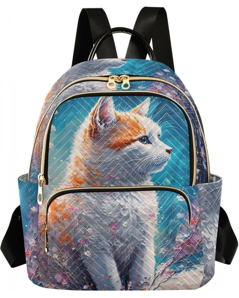 Women's Small Fashion Backpack Watercolor Cat Flower Print Ladies Travel Daypack Aesthetic Shoulder Bag 10.2×5.1×12.5 IN $19....