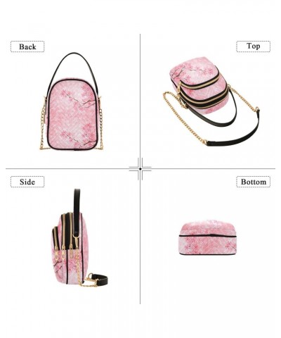 Cherry Blossom Crossbody Bags for Women Quilted Shoulder Bag Handbag with Chain Strap Pink Flowers Japanese Trendy Cross Body...