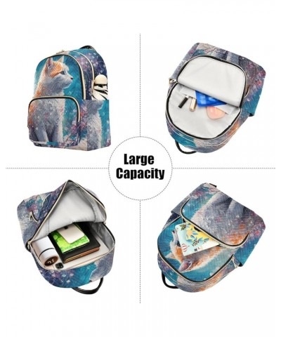 Women's Small Fashion Backpack Watercolor Cat Flower Print Ladies Travel Daypack Aesthetic Shoulder Bag 10.2×5.1×12.5 IN $19....