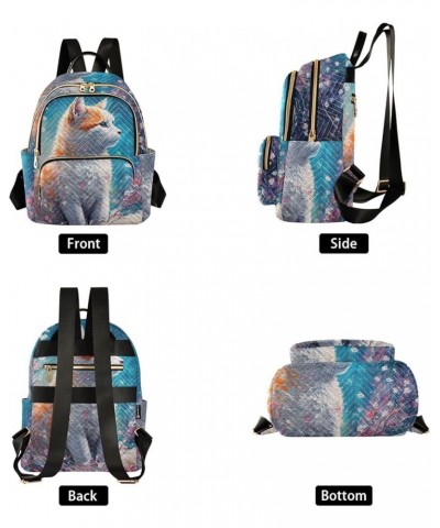 Women's Small Fashion Backpack Watercolor Cat Flower Print Ladies Travel Daypack Aesthetic Shoulder Bag 10.2×5.1×12.5 IN $19....