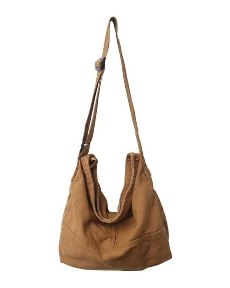 Women's Sling Crossbody Bags Large Shoulder Shopping Hobo Bag Simple Canvas Shoulder Bag Trendy Messenger Bag Travel Brown $1...