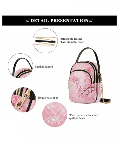 Cherry Blossom Crossbody Bags for Women Quilted Shoulder Bag Handbag with Chain Strap Pink Flowers Japanese Trendy Cross Body...