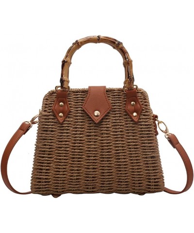 Straw Tote Bag Woven Handbag Rattan Wicker Shoulder Crossbody Bag Imitation Bamboo Handle for Women Summer Beach Khaki $22.09...