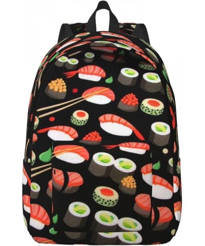 Japanese Sushi Shrimp Print Unisex Canvas Backpack Cute Backpack For Travel Sports Casual Aesthetic Backpack Black Medium $22...