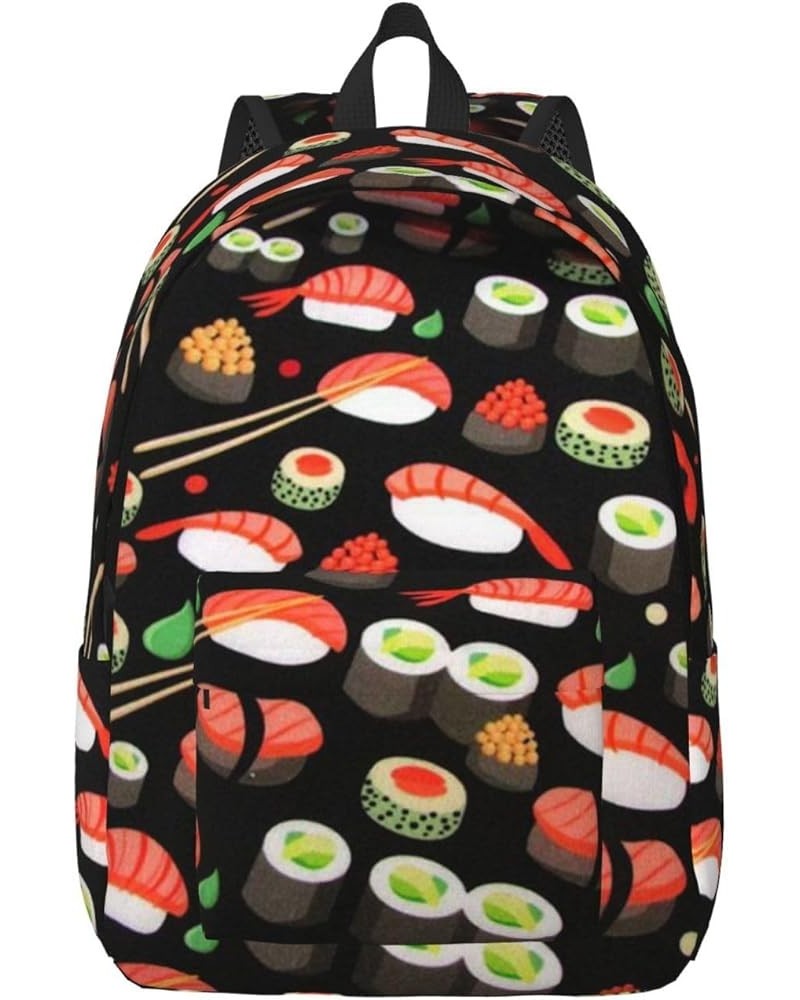 Japanese Sushi Shrimp Print Unisex Canvas Backpack Cute Backpack For Travel Sports Casual Aesthetic Backpack Black Medium $22...