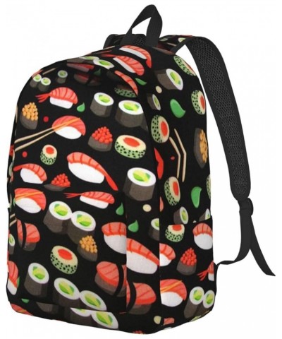 Japanese Sushi Shrimp Print Unisex Canvas Backpack Cute Backpack For Travel Sports Casual Aesthetic Backpack Black Medium $22...