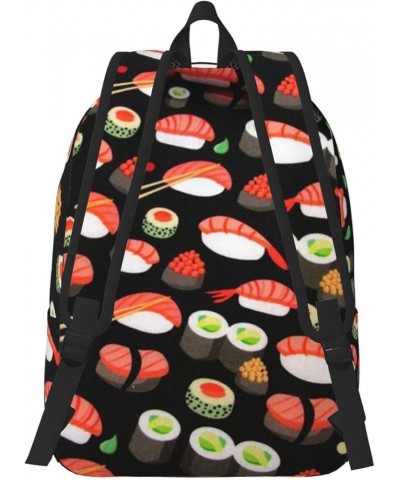 Japanese Sushi Shrimp Print Unisex Canvas Backpack Cute Backpack For Travel Sports Casual Aesthetic Backpack Black Medium $22...