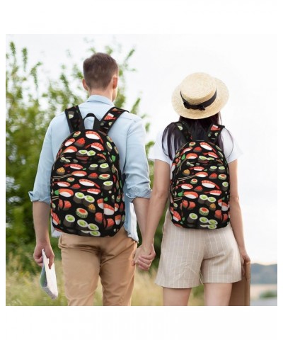 Japanese Sushi Shrimp Print Unisex Canvas Backpack Cute Backpack For Travel Sports Casual Aesthetic Backpack Black Medium $22...