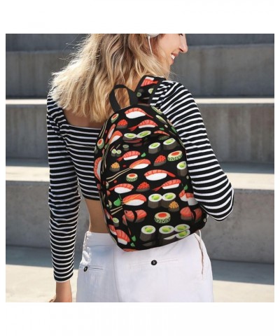 Japanese Sushi Shrimp Print Unisex Canvas Backpack Cute Backpack For Travel Sports Casual Aesthetic Backpack Black Medium $22...