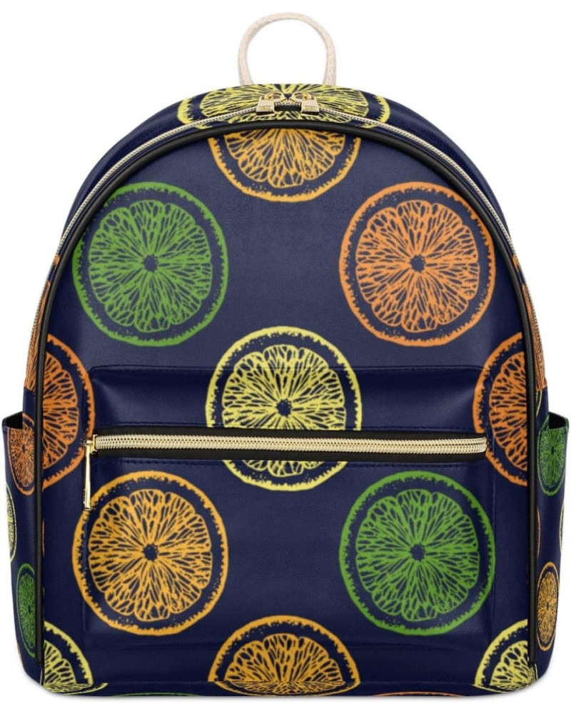 Lemon Mini Backpack Purse for Women, Orange Fruit Slices Small Backpack Leather Casual Daypacks Ladies Shoulder Bags $26.99 B...