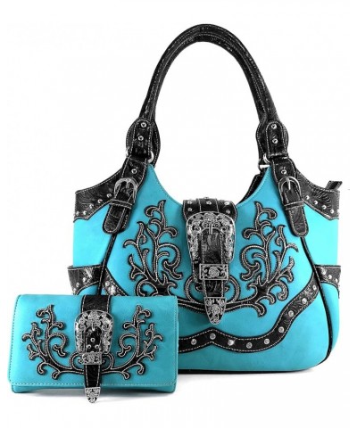 American Albino Floral Embroidery Buckle Shoulder Concealed Carry Handbag Purse Turquoise Purse and Wallet Set $27.95 Shoulde...