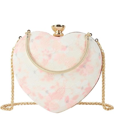 Women Glitter Heart Shape Clutch Purse Leather Shoulder Bag Party Handbags Floral--pink $16.64 Clutches