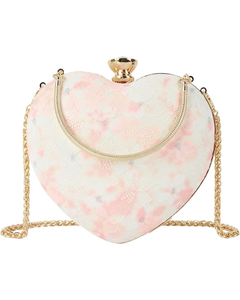 Women Glitter Heart Shape Clutch Purse Leather Shoulder Bag Party Handbags Floral--pink $16.64 Clutches