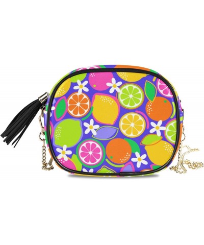 Small Crossbody Bag Colorful Citrus Fruits and Flowers Womens Shoulder Chain Bag PU Leather Small Purse With Tassel $11.28 Sh...