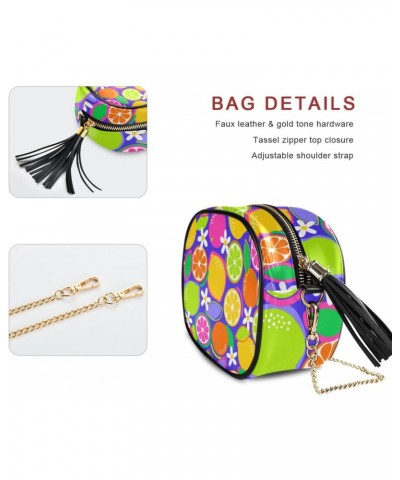 Small Crossbody Bag Colorful Citrus Fruits and Flowers Womens Shoulder Chain Bag PU Leather Small Purse With Tassel $11.28 Sh...