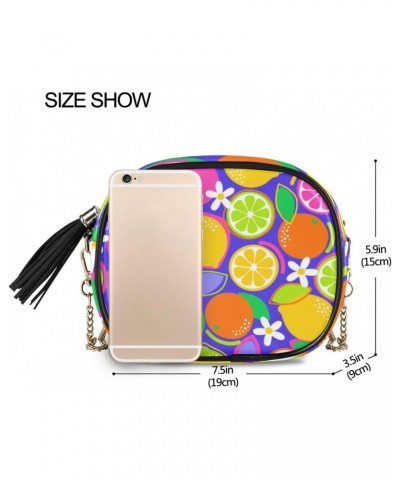 Small Crossbody Bag Colorful Citrus Fruits and Flowers Womens Shoulder Chain Bag PU Leather Small Purse With Tassel $11.28 Sh...