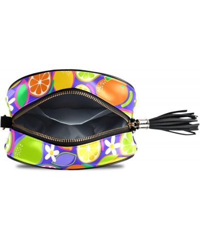 Small Crossbody Bag Colorful Citrus Fruits and Flowers Womens Shoulder Chain Bag PU Leather Small Purse With Tassel $11.28 Sh...