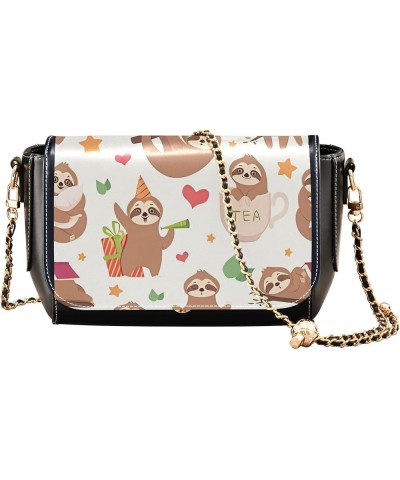 Colorful Shoulder Leather Bags, Tropical Flamingos Zebra Crossbody Purses for Women Fashion Handbag with Chain Strap Sloth Fu...