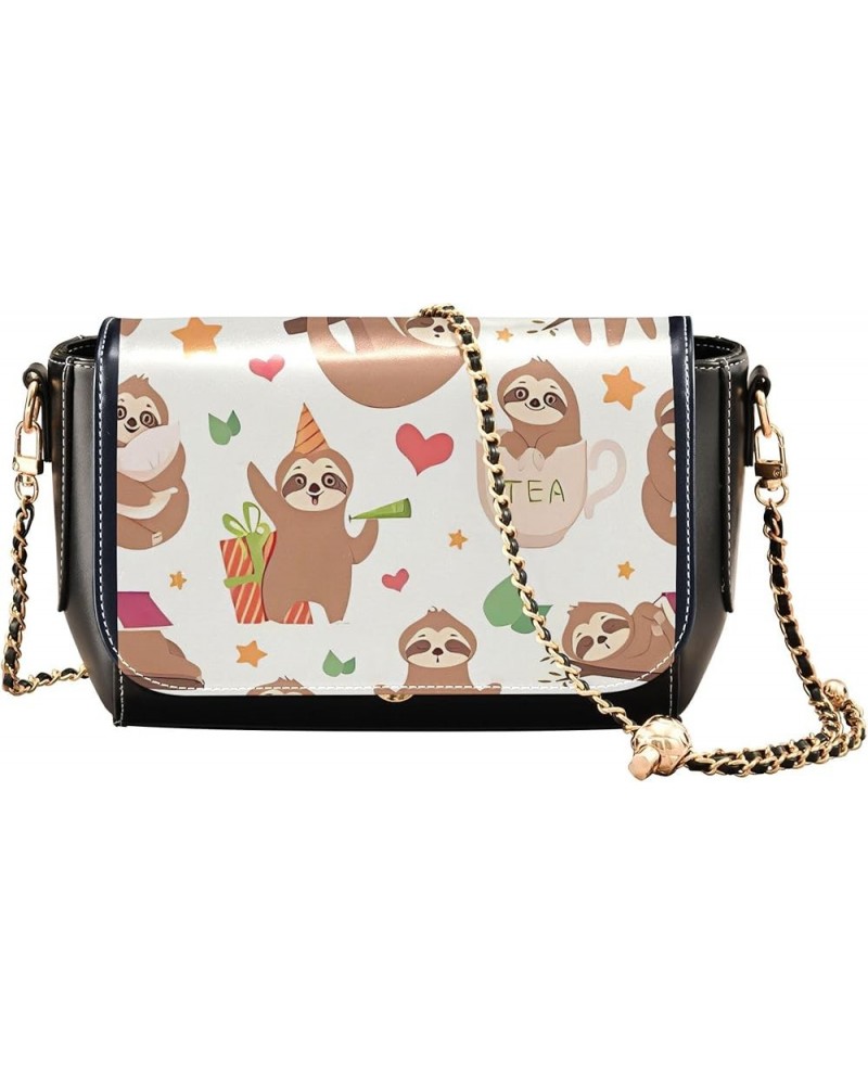 Colorful Shoulder Leather Bags, Tropical Flamingos Zebra Crossbody Purses for Women Fashion Handbag with Chain Strap Sloth Fu...