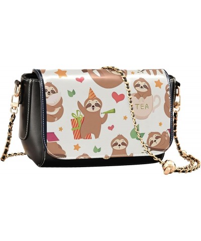 Colorful Shoulder Leather Bags, Tropical Flamingos Zebra Crossbody Purses for Women Fashion Handbag with Chain Strap Sloth Fu...