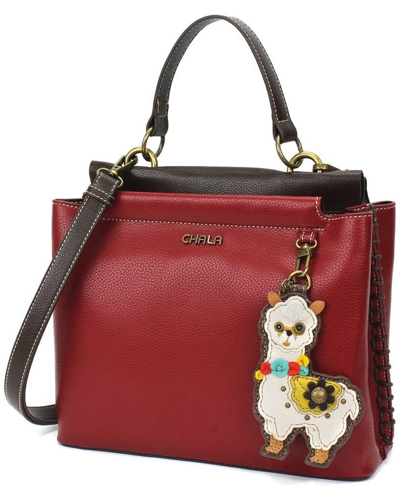 Charming Satchel with Adjustable Strap - Llama - Burgundy $36.75 Satchels